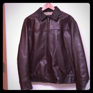 Chaps Brown Leather Coat - EXCELLENT! - Size Large